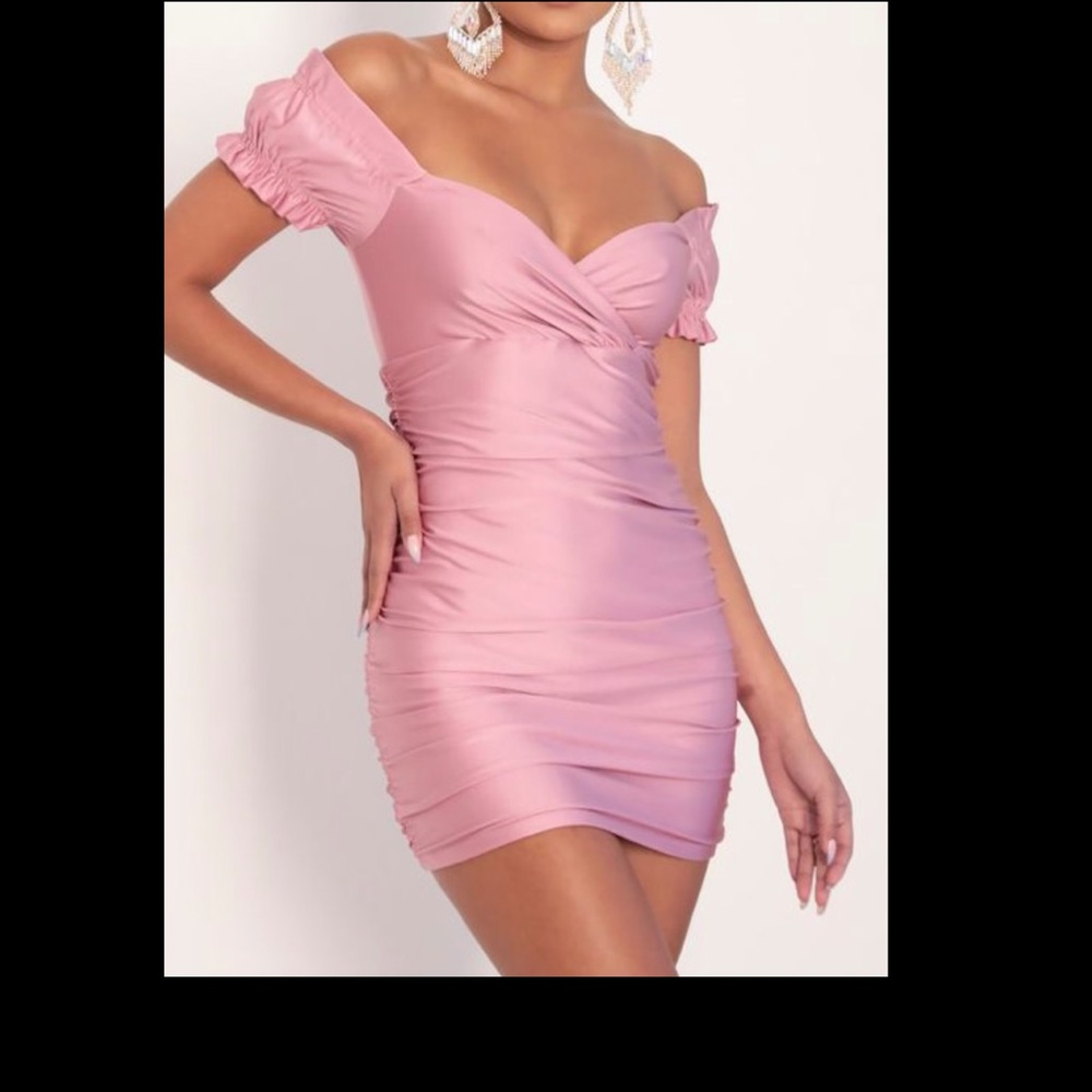 Lucy In The Sky Karen Satin Puff Sleeve Bodycon Dress Mauve new no tag XS